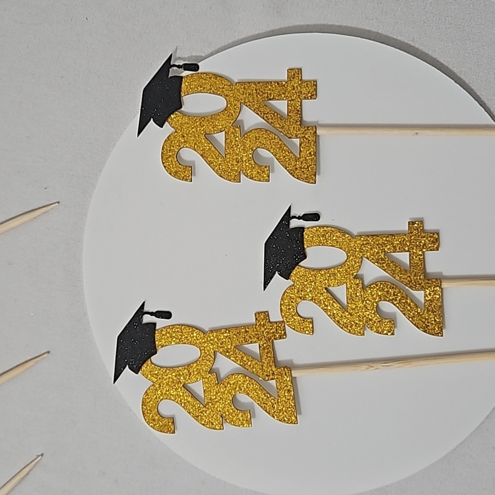 Graduation Party decor black and gold banner Cupcakes toppers Enamel Grad Pin - Picture 11 of 17